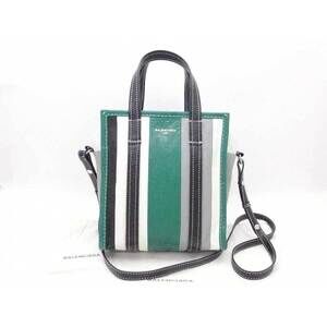 Balenciaga Bazaar Shopper Leather Shoulder Bag Green Black White